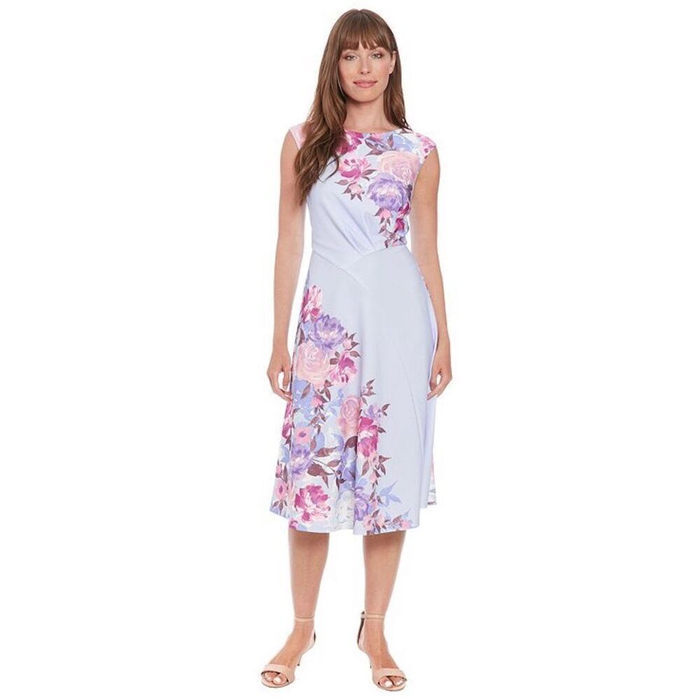 London Times Women's Cap Sleeve Asymmetric Seamed Flare Dress - 14W